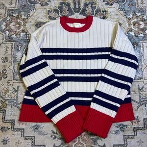 Maeve By Anthropologie Ribbed Knit Knit Sailor Top Boho Striped Nautical Large